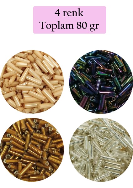 Uzun Boru Kesme Boncuk Çap 2mm Uzunluk 10 mm - 4 Renk - Toplam 80 Gram - BNC427