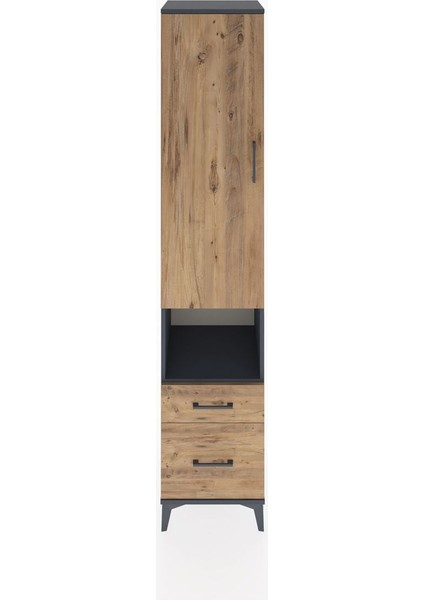 Hyperion Dolap 4 Raflı 2 Çekmeceli Tek Kapaklı 44X44X221 Antrasit-Çam