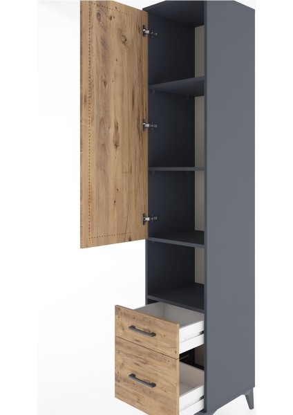 Hyperion Dolap 4 Raflı 2 Çekmeceli Tek Kapaklı 44X44X221 Antrasit-Çam indirimleri