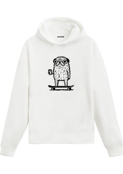 Kaykaycı Kirpi Tasarım Baskılı Kapşonlu Hoodie