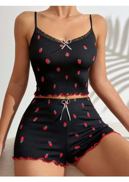Örme Şortlu Takım Gecelik Ayarlanabilir Askılı Modern fiyatları