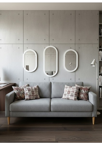 3’lü Oval Duvar Aynası / Beyaz Dekor Oval Ayna -Dekoratif Ayna Seti fiyatları