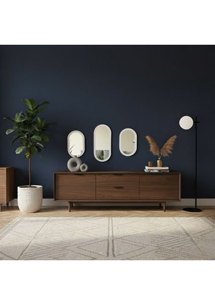 3’lü Oval Duvar Aynası / Beyaz Dekor Oval Ayna -Dekoratif Ayna Seti modelleri