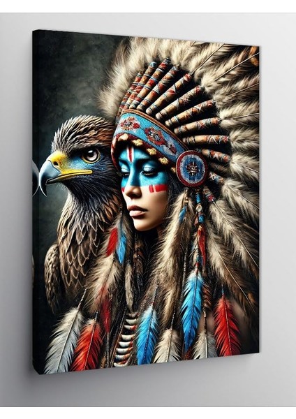 Kanvas Tablo Kızılderili Kadın ve Kartal Ruhu, 70 x 100