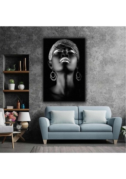 Kanvas Tablo Afrikalı Siyahi Gümüş Küpeli Kadın Afrıcan Woman Kanvas Tablo ART00154 70 x 100