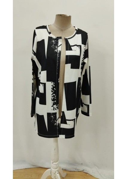 Kadın Uzun Kollu Önü Açık Desenli Modal Kısa Ceket