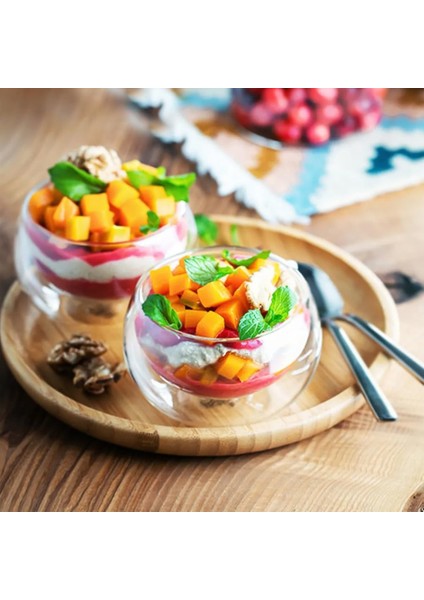 Cidarlı Cam Servis Kasesi Seti, 6 Parça, Tatlı ve Kahvaltılık Sunum Için, Isı Yalıtımlı