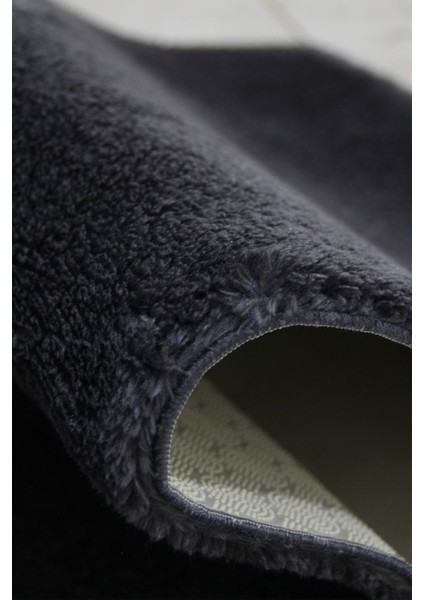 Yumuşak Peluş Banyo Halısı Klozet Takımı, 80X50 ve 50X40 Cm, Antrasit, Yıkanabilir