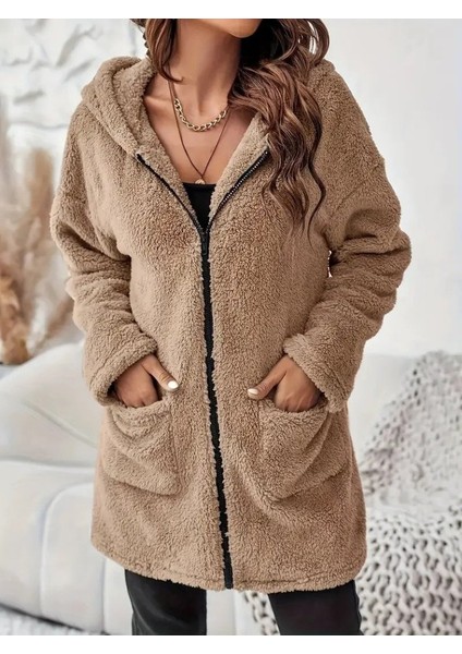 Kadın Uzun Kollu Kapşonlu Önden Fermuarlı Cepli Welsoft Ceket fiyatları