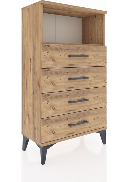 Arges Komodin Tek Raflı 4 Çekmeceli 60X30X106 Çam-Çam modelleri