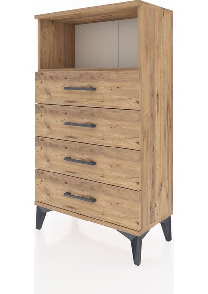 Arges Komodin Tek Raflı 4 Çekmeceli 60X30X106 Çam-Çam indirimleri