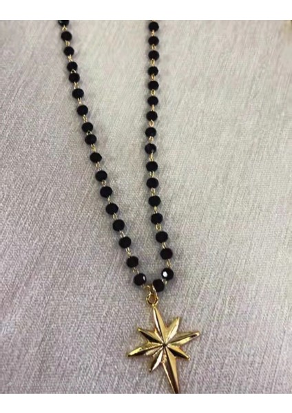 Kutup Yıldızı Star Model Siyah Taşlı Kolye
