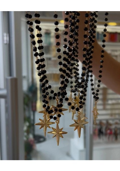 Kutup Yıldızı Star Model Siyah Taşlı Kolye fiyatları