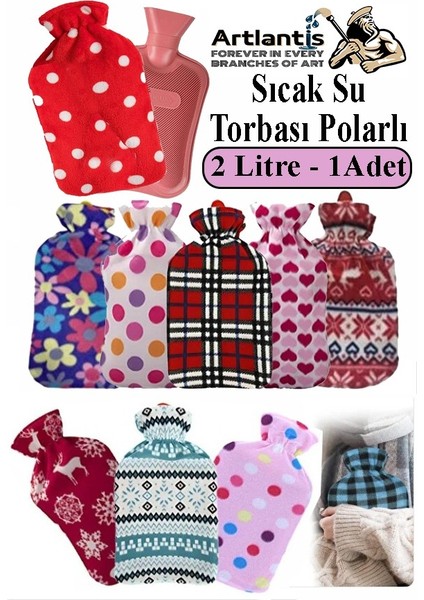 Sıcak Su Torbası 1 Adet 2 Litre Renkli Polar Yıkanabilir Kılıflı Su Torbası Karın Bel Ayak Ağrı Kauçuk Sevimli