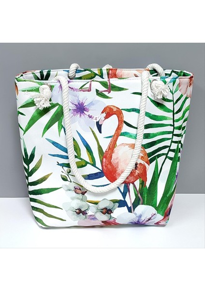 Flamingo Desenli Plaj Çantası