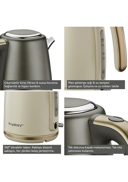 Gem Pearl 1,7 L Su Isıtıcı – 2200 W Paslanmaz Çelik Gövde | Vanilya Krem modelleri