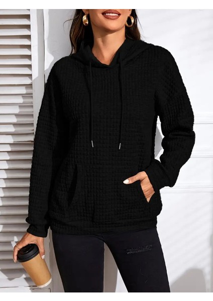 Eyesof Kadın Uzun Kollu Kapşonlu Bağcıklı Cepli Capitone Sweatshirt