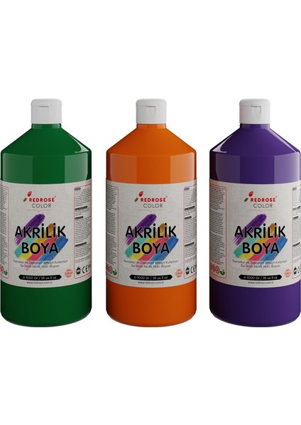 Rose Yeşil, Mor, Turuncu Akrilik 3&apos;lü Set 3X1000 gr