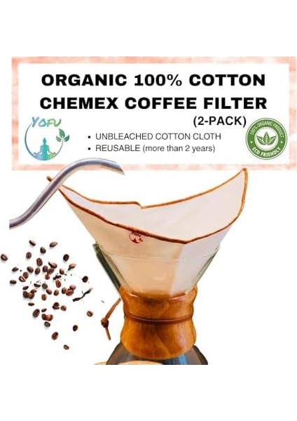 Adet) Yıkanabilir, Kumaş Chemex Kahve Filtresi AĞARTILMAMIŞ%100 Ham Pamuk, Organik, Ekolojik Filtre Chemex (C.2) fiyatları