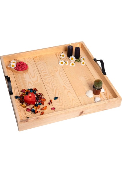 Ahşap Servis ve Sunum Tepsisi Ham Renk - 60X60 cm