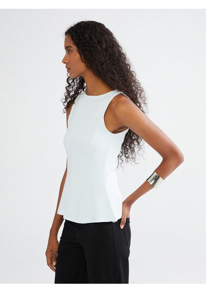 Yeni Sezon Bisiklet Yaka Peplum Bluz