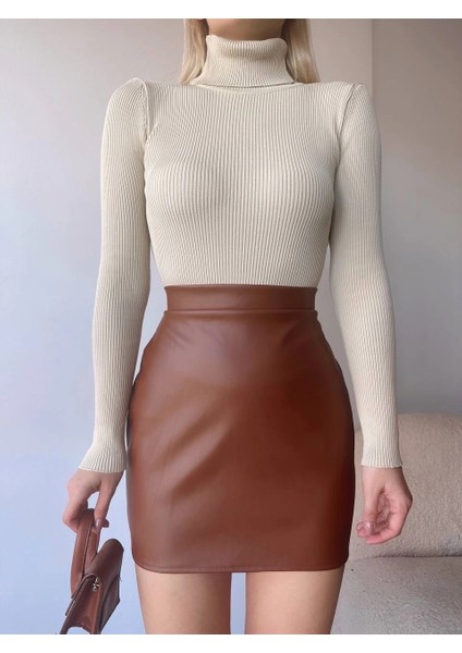 Düz Deri Etek Taba H24468 fırsatları