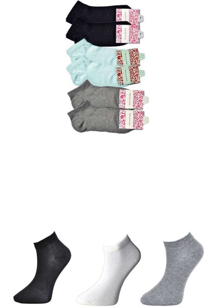 Siyah Gri ve Beyaz Kadın Bilek Çorap 6 Çift fiyatları