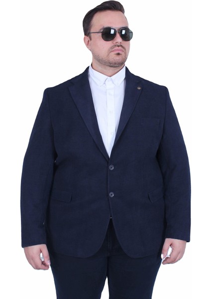 Mocgrande Erkek Büyük Beden 4 Drop Blazer Şönili Ceket 500602 Lacıvert