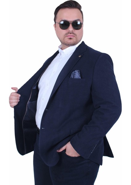 Mocgrande Erkek Büyük Beden 4 Drop Blazer Şönili Ceket 500602 Lacıvert modelleri