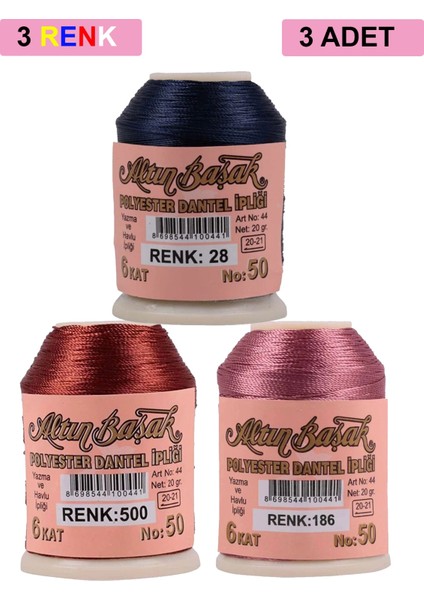 3 Adet Altınbaşak Oya ve Dantel Ipi 20 gr - Royaleks - No: 500 - 186 - 028