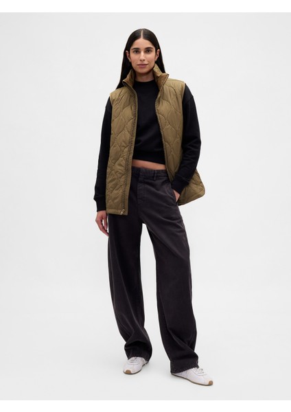 Kadın Haki Lightweight Kapitone Puffer Şişme Yelek indirimleri
