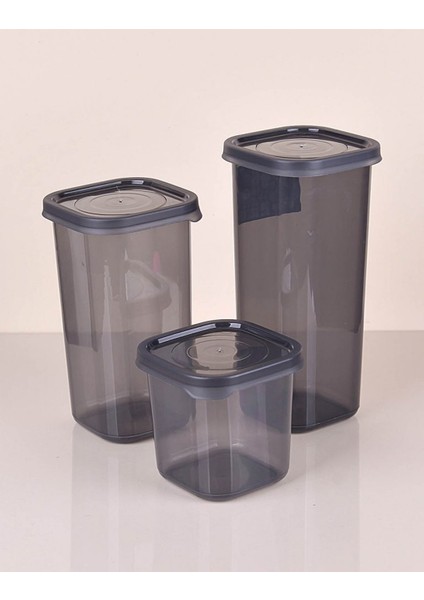 3 Boy Antrasit Sızdırmaz Kapaklı Dik Kare Erzak Saklama Kabı ANK150
