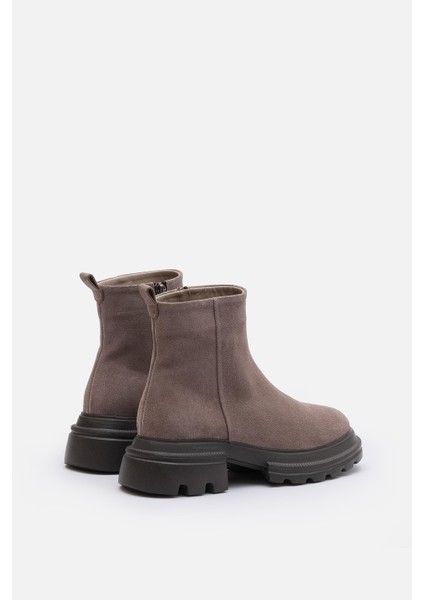 Bestyle Brand Kadın Vizon %100 Gerçek Süet Deri Eva Tabanlı Fermuarlı Bot