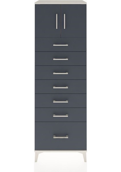 Hyperion Dolap Tek Raflı 7 Çekmeceli 2 Kapaklı 60X44X182 Aytaşı-Antrasit