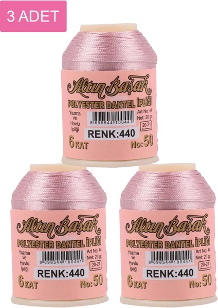 3 Adet Altınbaşak Oya ve Dantel Ipi 20 gr - Royaleks - No: 440