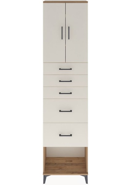 Arges Dolap 3 Raflı 5 Çekmeceli 2 Kapaklı 60X30X243 Çam-Aytaşı