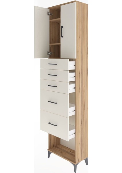 Arges Dolap 3 Raflı 5 Çekmeceli 2 Kapaklı 60X30X243 Çam-Aytaşı fırsatları