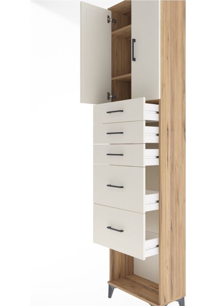 Arges Dolap 3 Raflı 5 Çekmeceli 2 Kapaklı 60X30X243 Çam-Aytaşı indirimleri