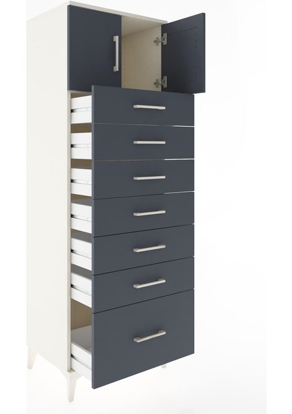 Hyperion Dolap Tek Raflı 7 Çekmeceli 2 Kapaklı 60X44X182 Aytaşı-Antrasit fırsatları