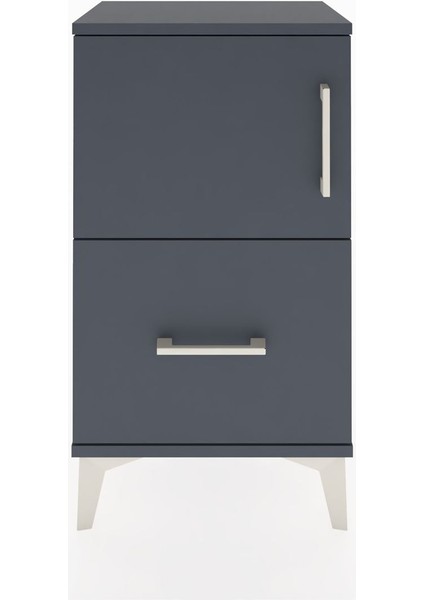 Arges Komodin 2 Raflı Tek Çekmeceli Tek Kapaklı 44X30X80 Antrasit-Antrasit