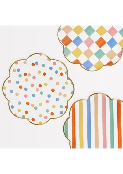 - Colourful Pattern Dinner Plates - Renkli Desenler Tabaklar - L - 8&apos;li