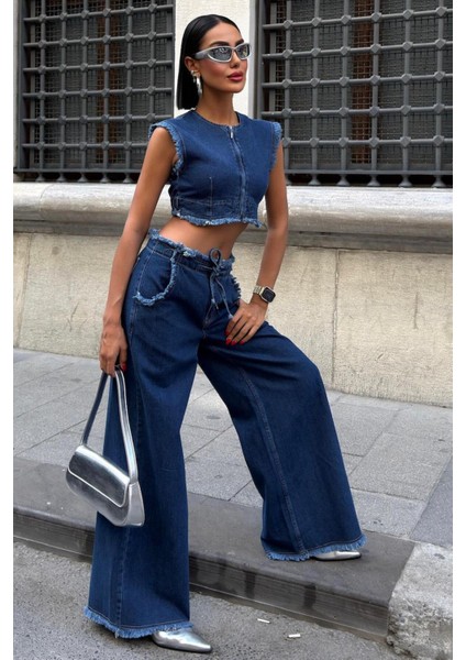 Püskül Detaylı Denim Takım 10225 R9-A-K5 modelleri