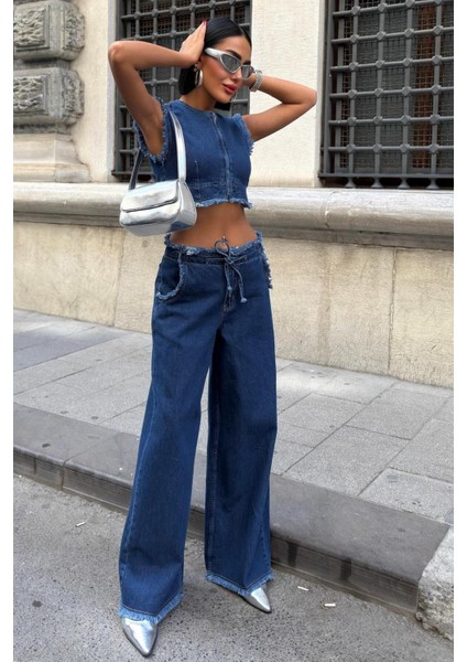 Püskül Detaylı Denim Takım 10225 R9-A-K5 indirimleri