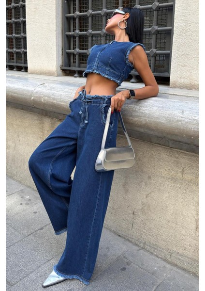 Püskül Detaylı Denim Takım 10225 R9-A-K5