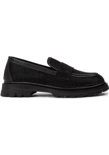 Kadın Siyah Taşlı Loafer Ayakkabı - KA515ZSYHE01