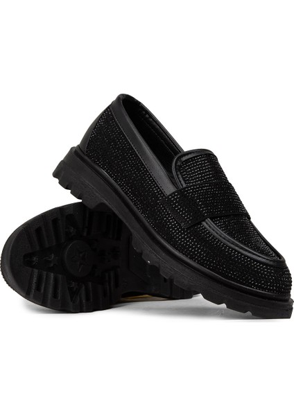Kadın Siyah Taşlı Loafer Ayakkabı - KA515ZSYHE01 modelleri