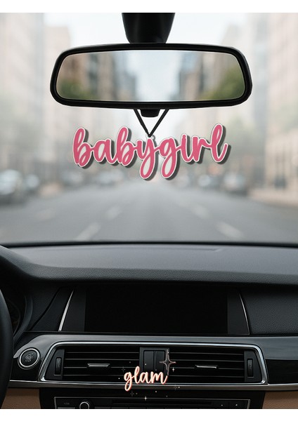 Araba Dikiz Aynası Süsü, Babygirl Yazılı Pembe Girly Tarz Araç Dekor, Pla Materyal