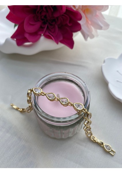 Çelik Zirkon Taşlı Damla Model Altın Renk Bileklik fiyatları