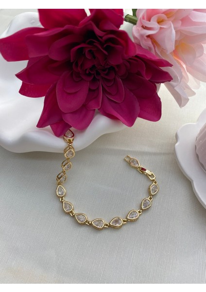 Çelik Zirkon Taşlı Damla Model Altın Renk Bileklik fırsatları