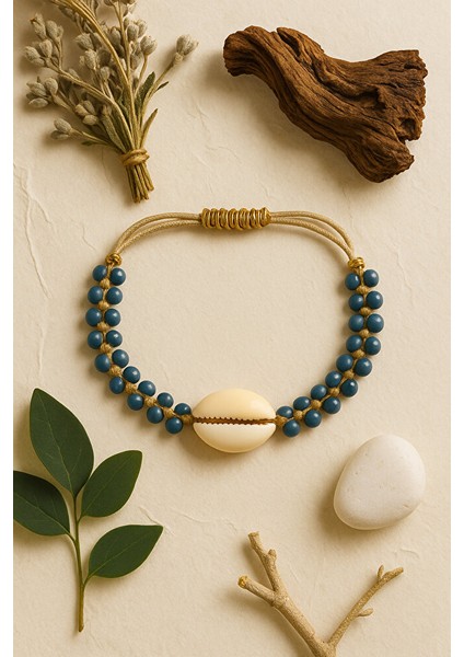 El Yapımı Deniz Kabuğu Detaylı Mavi Boncuklu Bileklik indirimleri